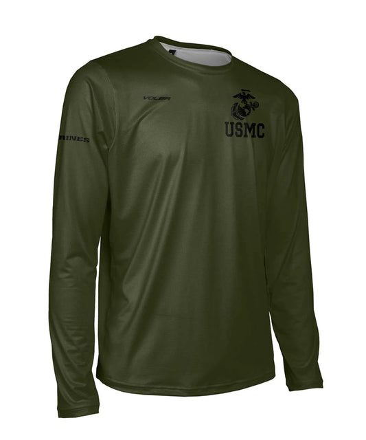Men's USMC ENDURANCE LS AIR TEE Shirt - Olive and Black