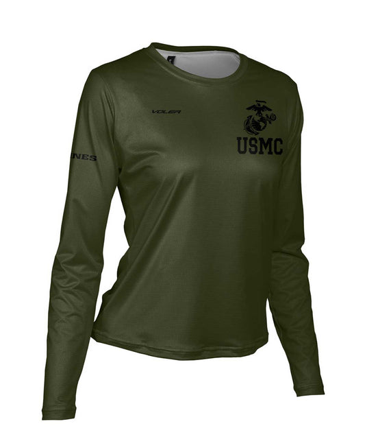 Women's USMC ENDURANCE Long Sleeve AIR TEE Shirt - olive and black