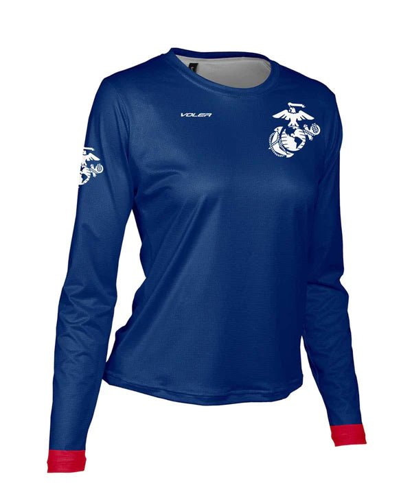 Women's USMC ENDURANCE Long Sleeve AIR TEE Shirt - Red, White and Blue